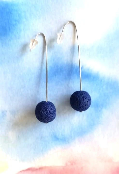 Boucles oreilles lave marine crochet argenté neuves Grèce